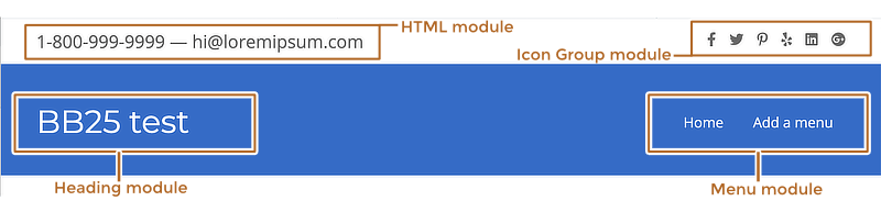 Screenshot of Themer Header 1 layout template with modules identified